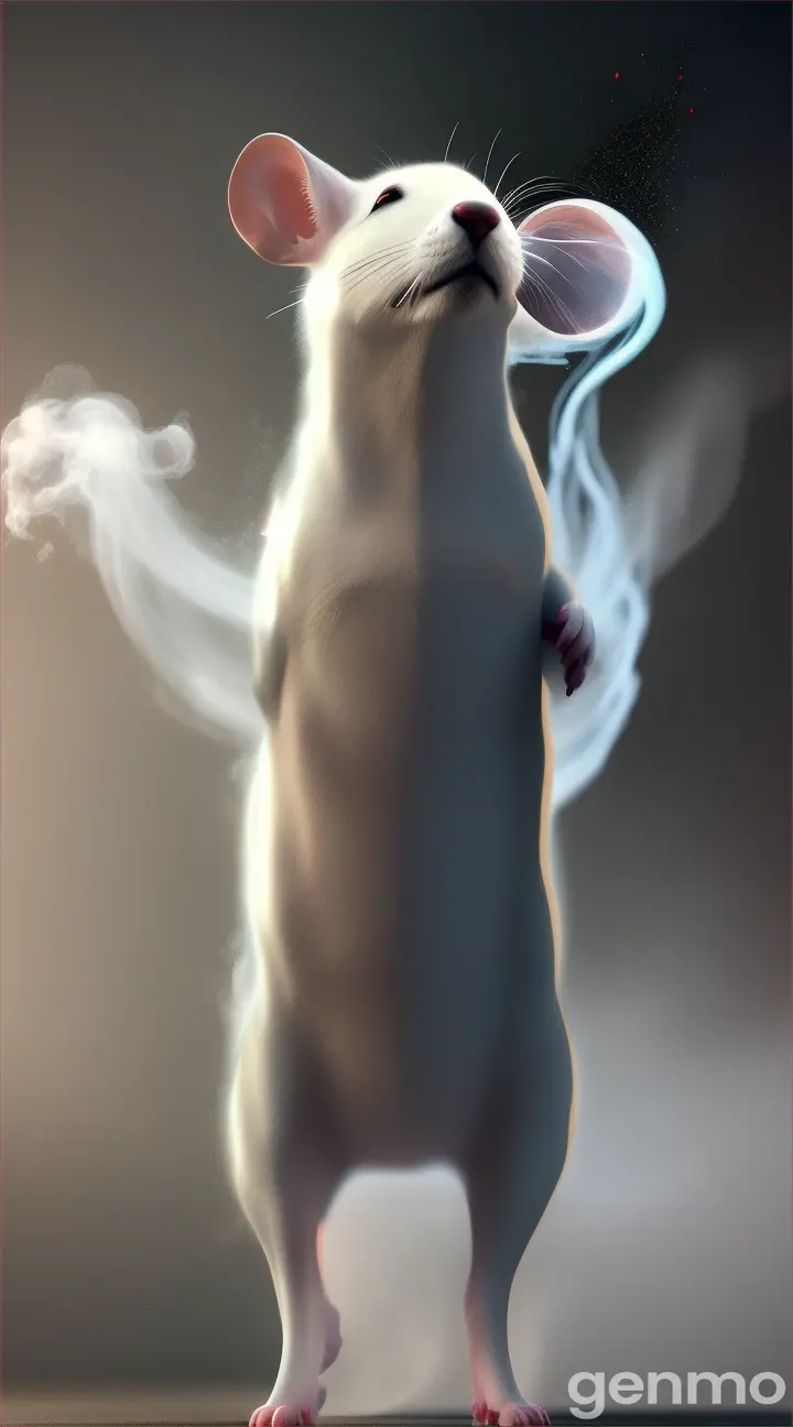 A white lab mouse burst into white smoke. The mouse disappears.