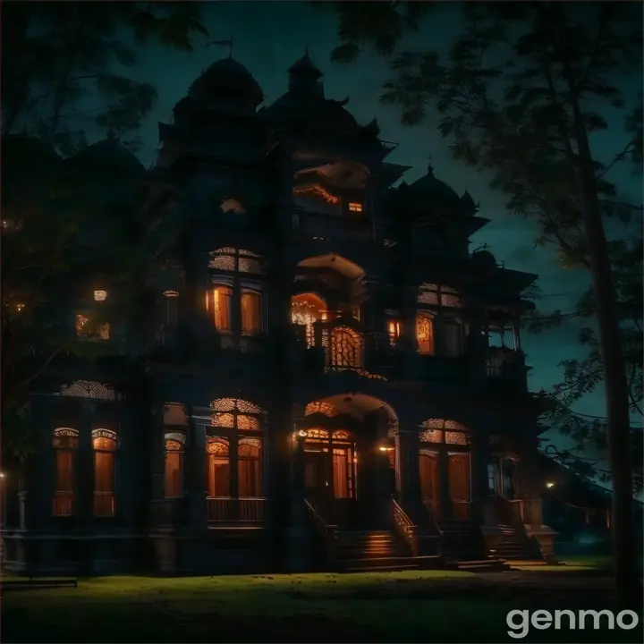 a large house with lots of windows lit up at night