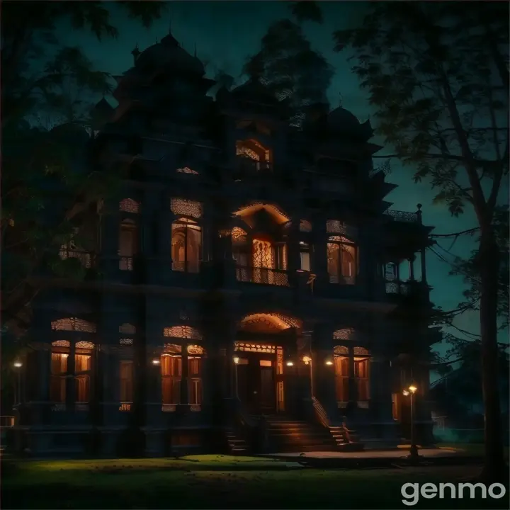 a large house with lots of windows lit up at night