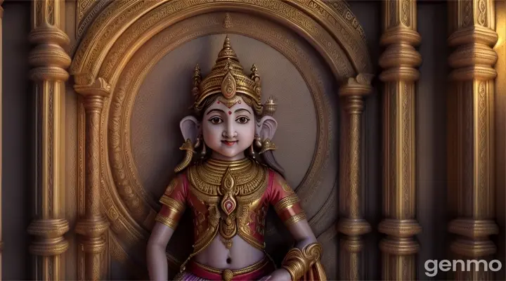 Scene 2: Ganesha Standing Guard

Visual: A young Ganesha standing proudly at the entrance to Parvati’s chambers, holding a staff, as Parvati instructs him not to allow anyone in while she bathes.