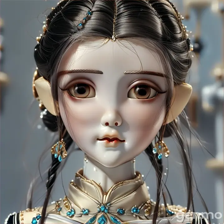 a close up of a doll wearing a dress