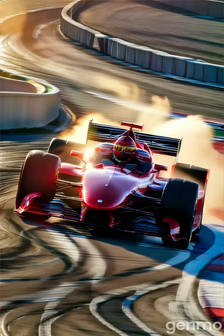 a man driving a red race car on a track