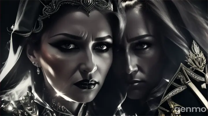A very Cristal image of A wicked king in an act of punishing a woman 