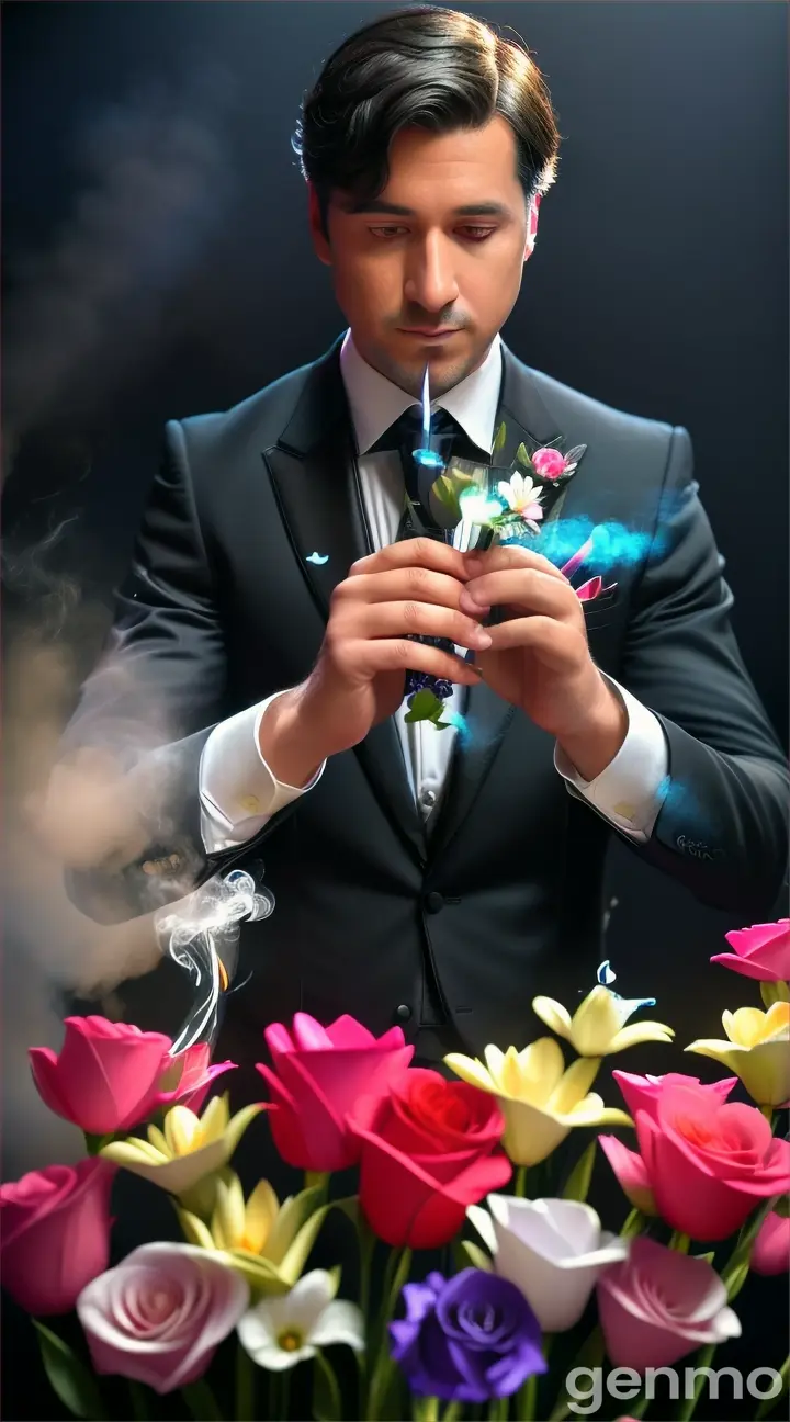 Magic trick with a flowers