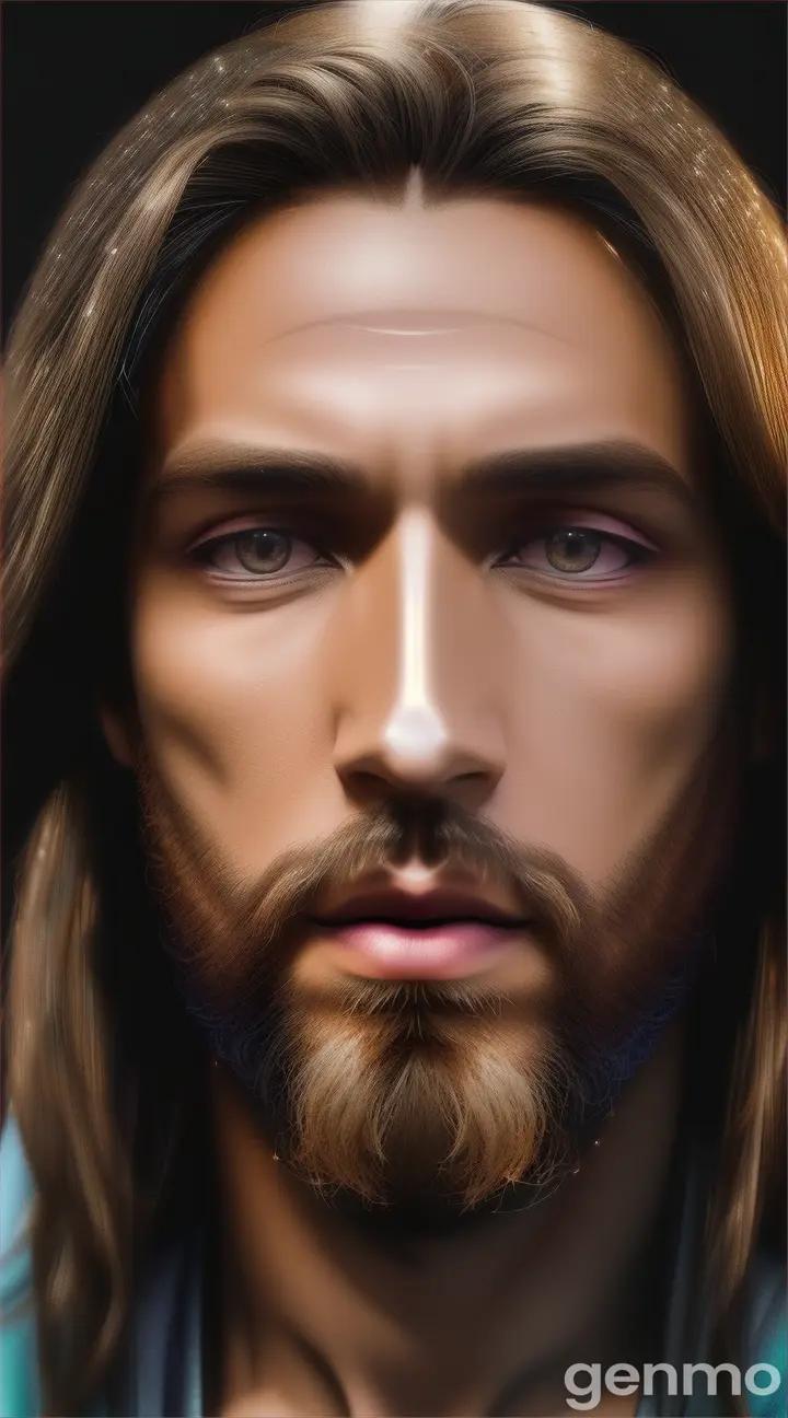 Jesucristo rostro hiperrealista rodeado de luz brillante en el universo celestial E DELL imagen preciosa 