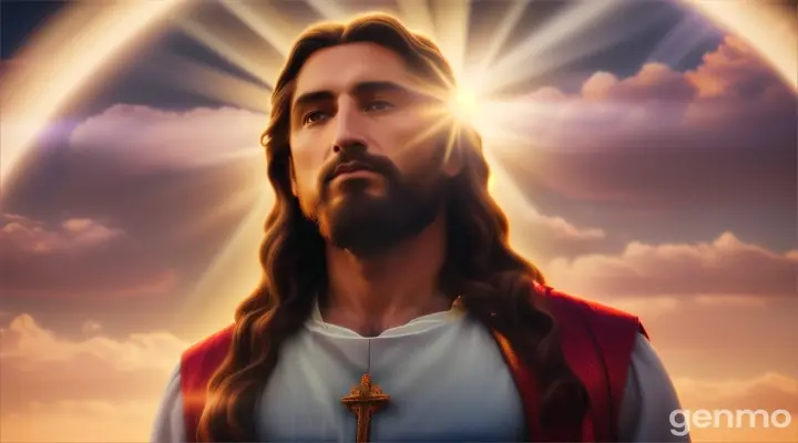 (best quality,4k,8k,highres,masterpiece:1.2),ultra-detailed,realistic, HDR, (saintly man,holiness:1.1),(clouds:1.1),(silhouette, backlit),(illuminating,glaring:1.1),Jesus Christ's divine appearance, (powerful vision,visionary),(glorious manifestation:1.1), vibrant colors, soft halo lighting