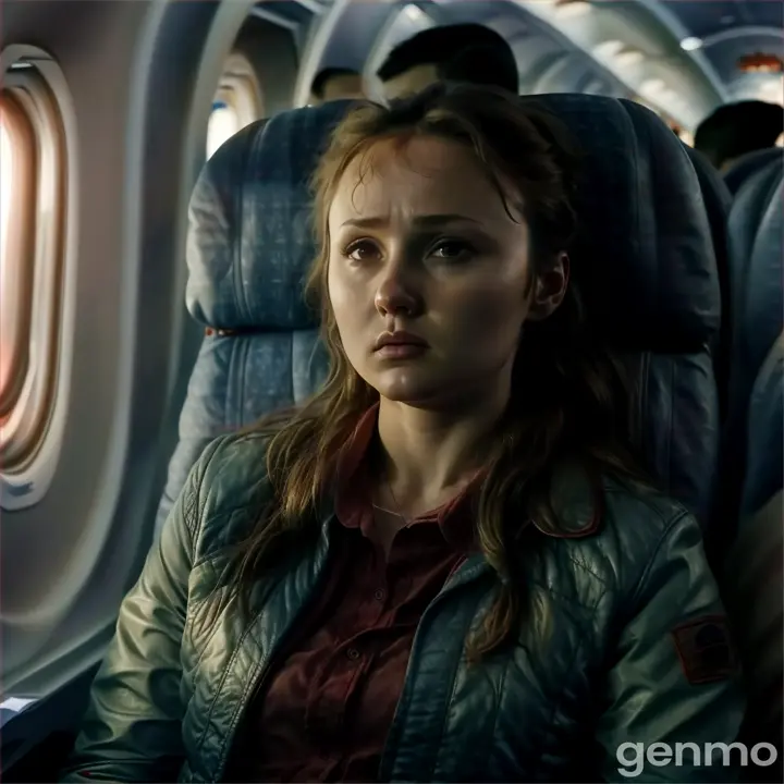 a woman sitting on an airplane looking out the window