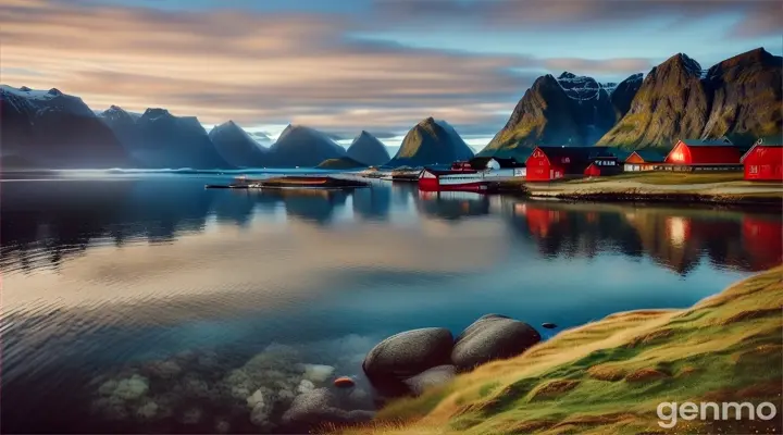 Les îles lofoten en Norvege avec un beau soleil et la culture Norvégienne 