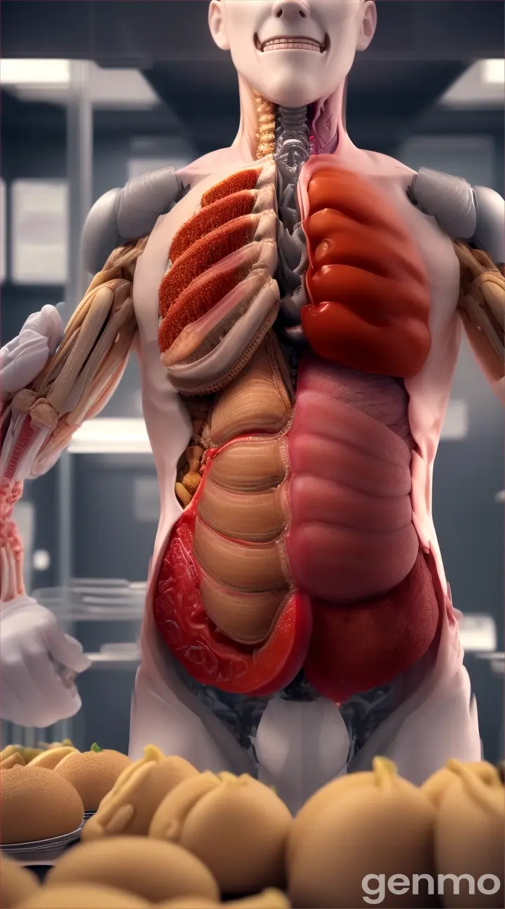 Animation showing Food passing through the stomach, being broken down efficiently as the lining is replaced.