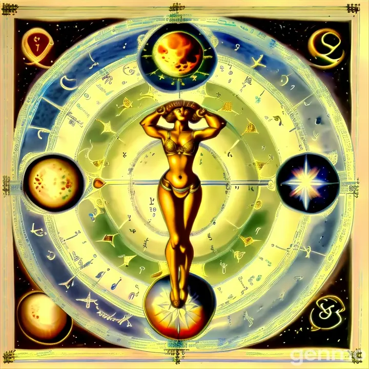 a painting of a woman surrounded by astro signs