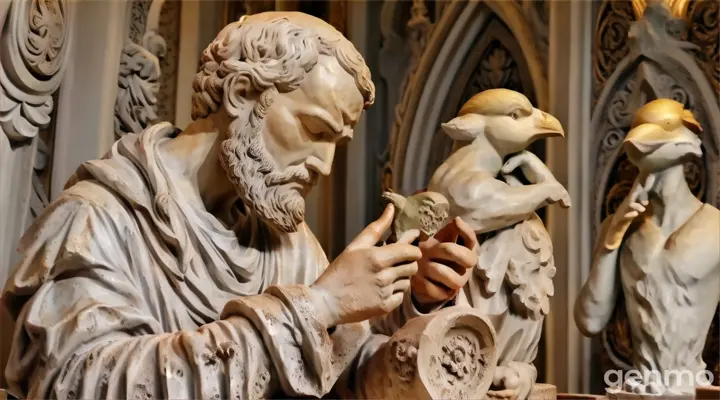 a statue of a man with a bird on his finger