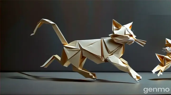 origami paper cat running