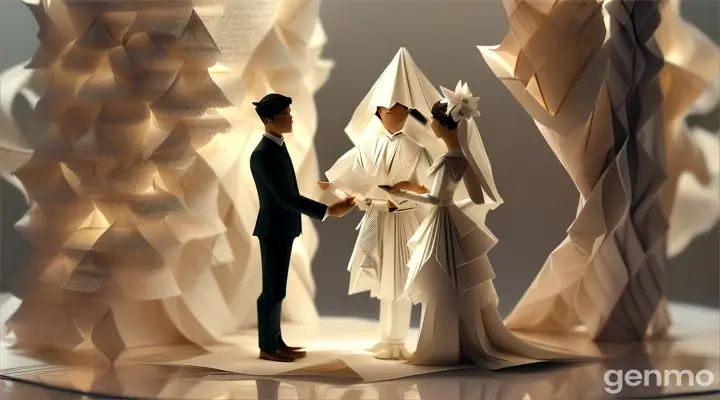 origami paper man and woman facing each other 