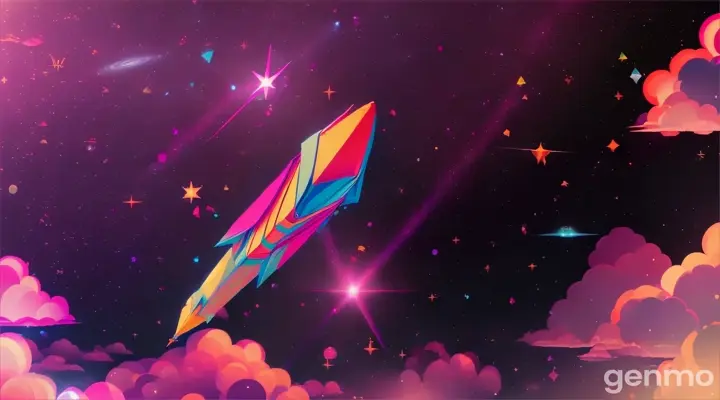 origami paper rocket in space with a small watch floating by