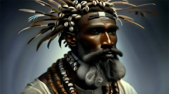 a man with a beard wearing a headdress