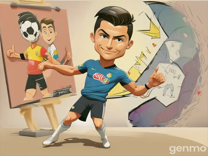 An illustrated, cartoon-style figure "We all know Cristiano Ronaldo as one of the greatest footballers in the world today."

