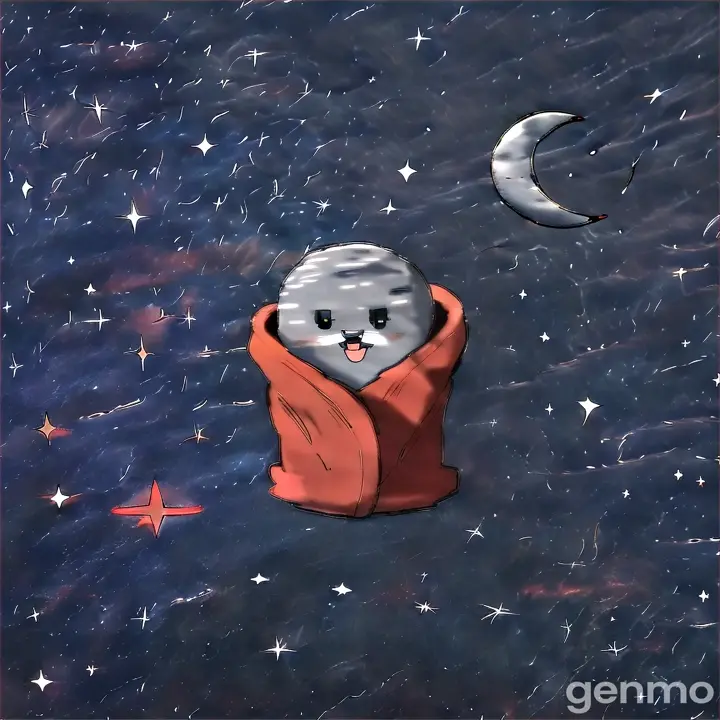 a drawing of a mercury cartoon 3d planet  in a red space suit feeling cold and severing