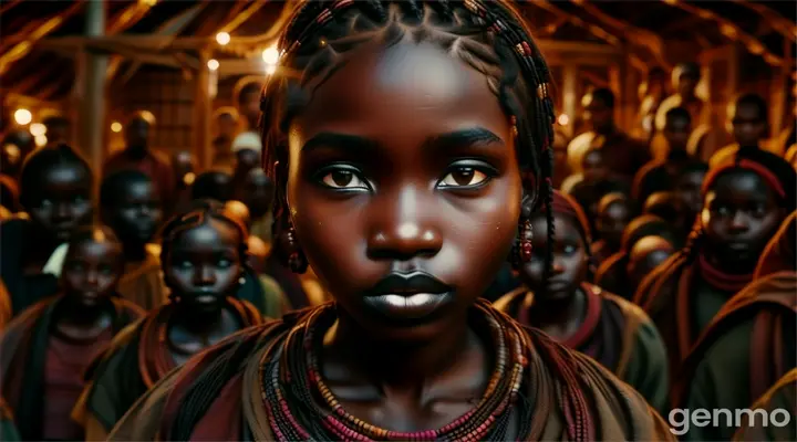 a woman with a black face and braids on her head