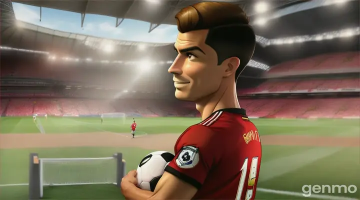 on cartoon style A scout from Manchester United was watching Cristiano play. 