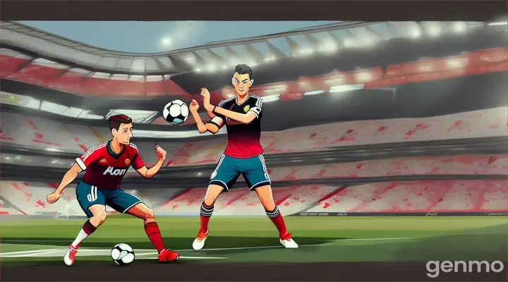 cartoon style A scout from Manchester United was watching Cristiano play. And Ronaldo was showcasing his newfound skills, dribbling past defenders.
