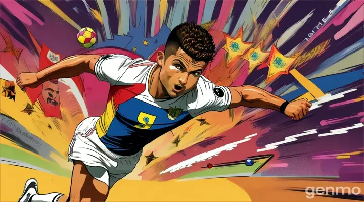 cartoon style ronaldo:"He won numerous titles and awards as he soared through his career."