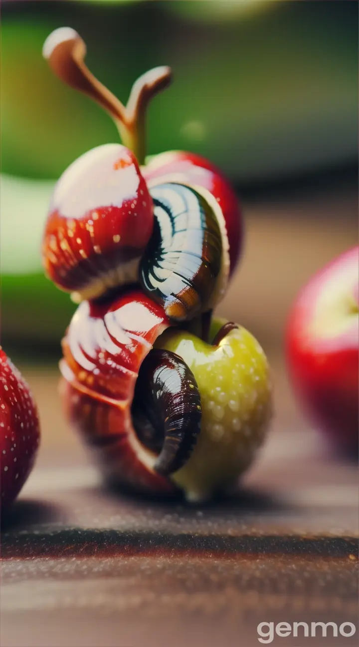 Snails eating an apple