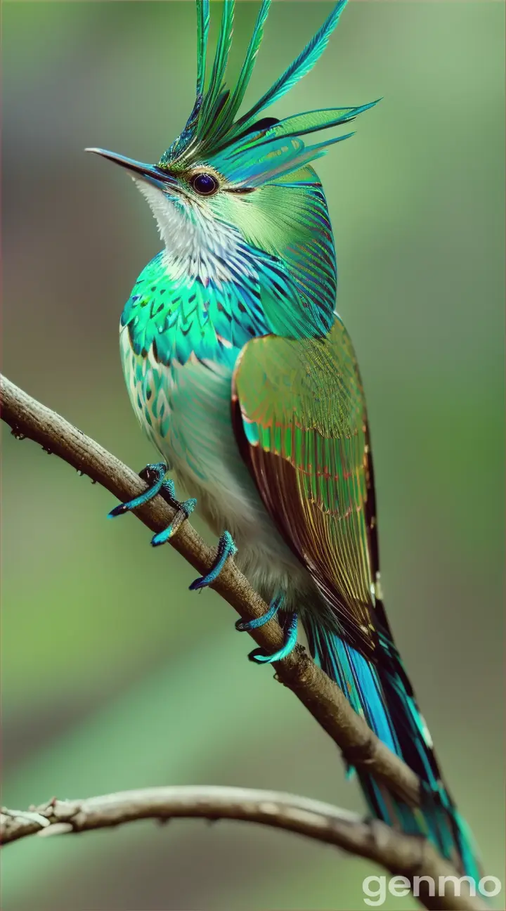 Marvelous spatuletail on a leafy branch 