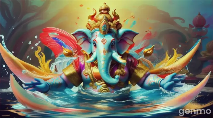 Ganesh bhgwan running fish playing with water cartoons 3d