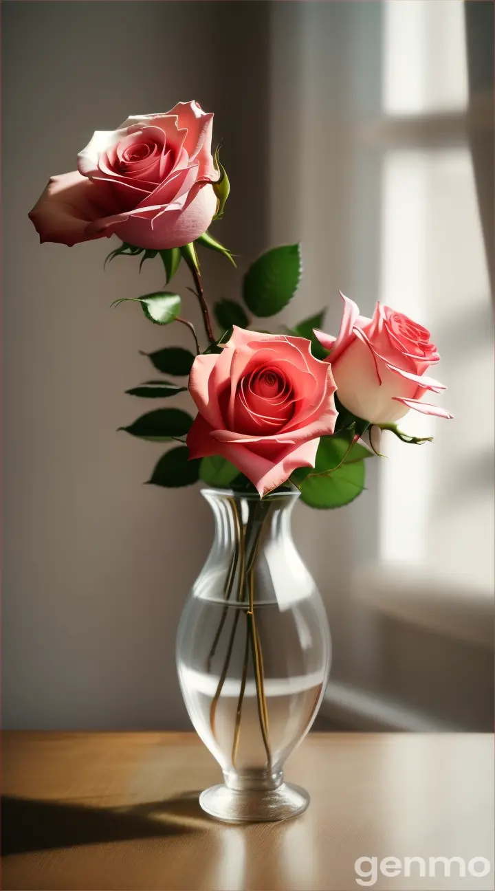 Vase with rose at dinning table