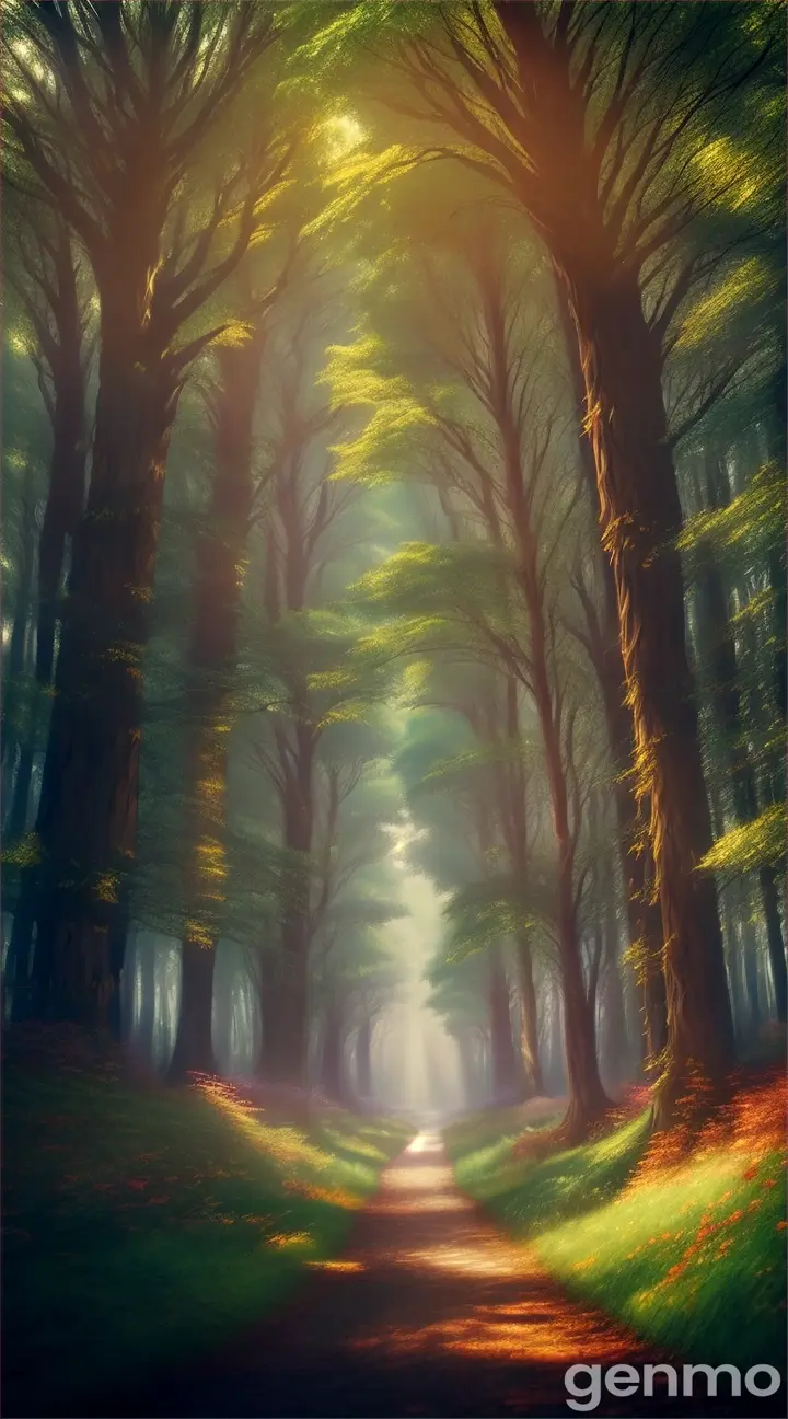 a high-quality digital artwork of a fantastical beautiful forest, mystical, vibrant colors, magical atmosphere, fantasy landscape, dream-like, detailed foliage, enchanted, whimsical, surreal, fantasy art, high detail, cinematic, 4k