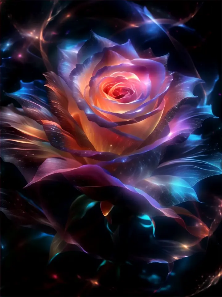 a blue rose with a purple center on a black background