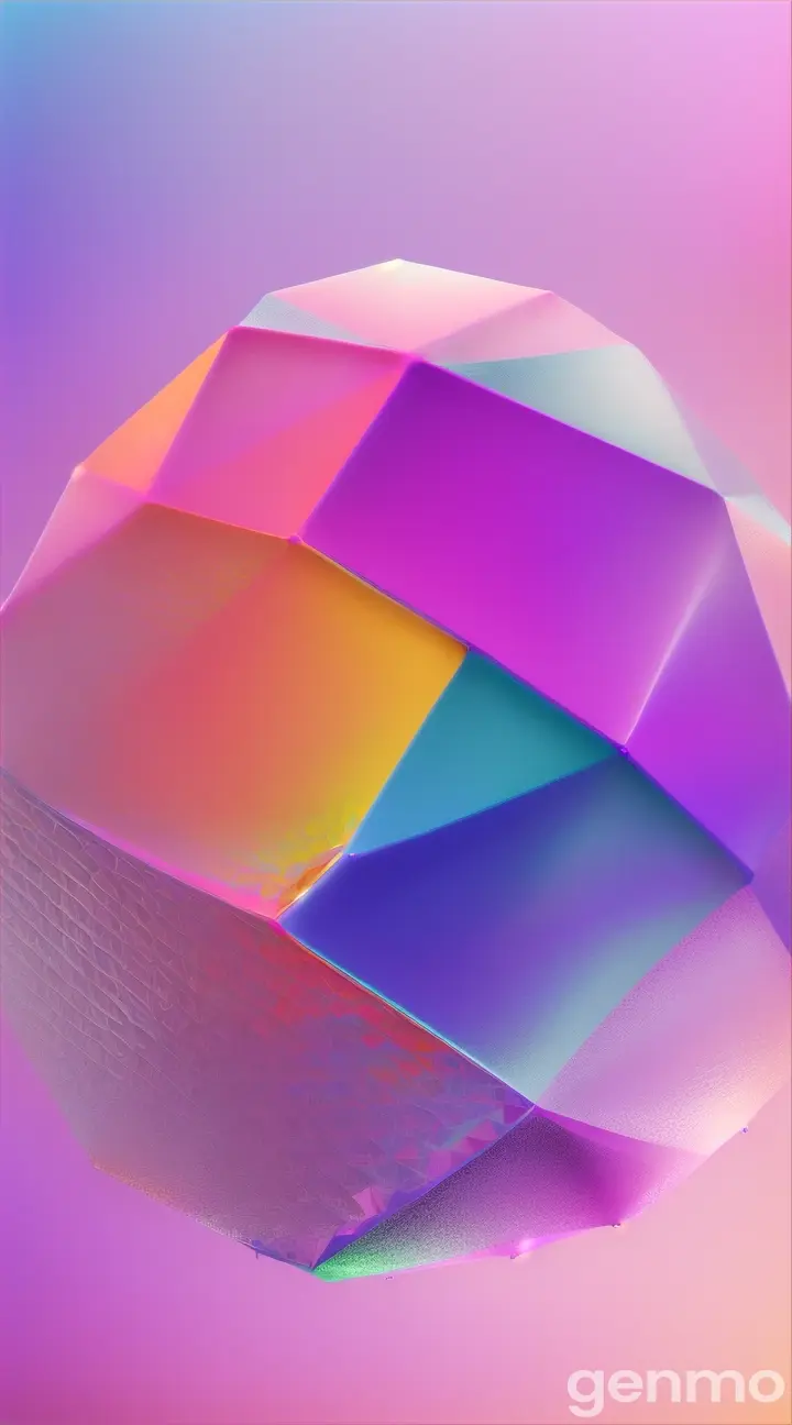 Create an abstract design featuring glossy, geometric colorful shapes, ICOSAHEDRON, OCTAHEDRON, TORUS of varying sizes clustered together with a liquid touch. The background should be a soft pastel violet, enhancing the shiny texture of the spheres, with a modern and minimalist aesthetic