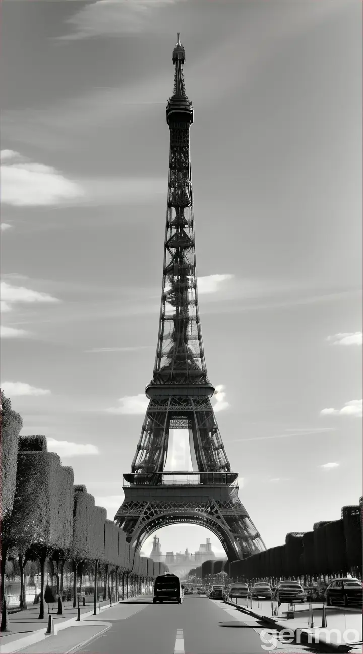 black and white video with only red: The Eiffel Tower in Paris