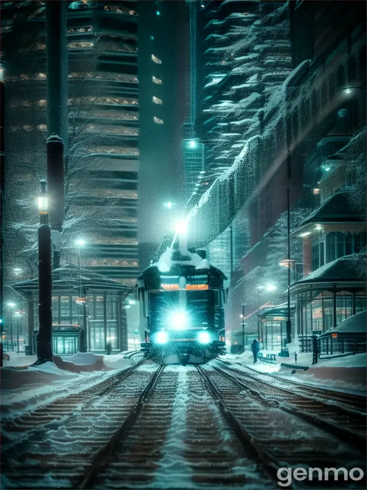 a train traveling down a snow covered train track