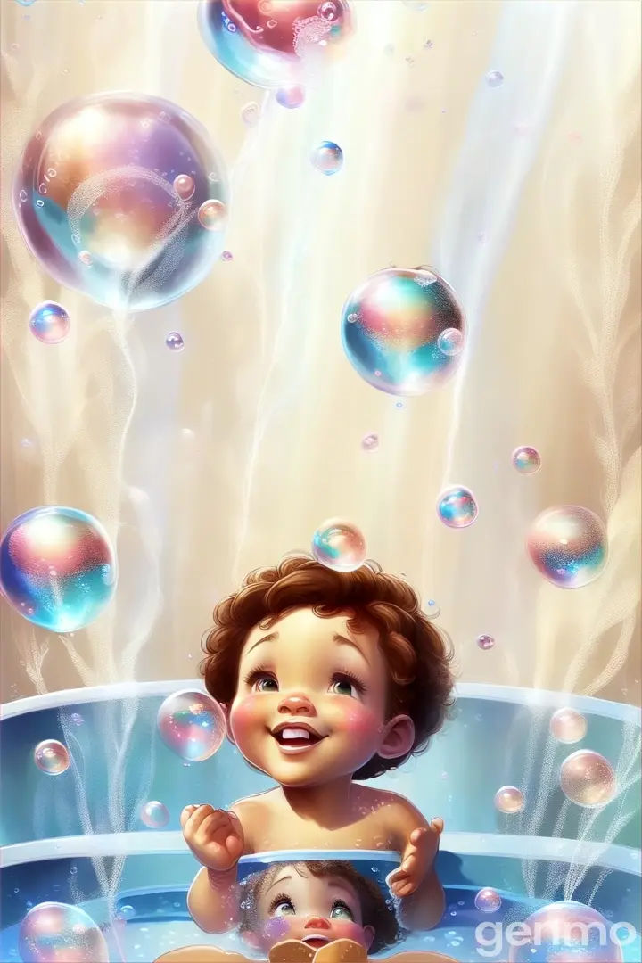 a child in a bathtub with soap bubbles