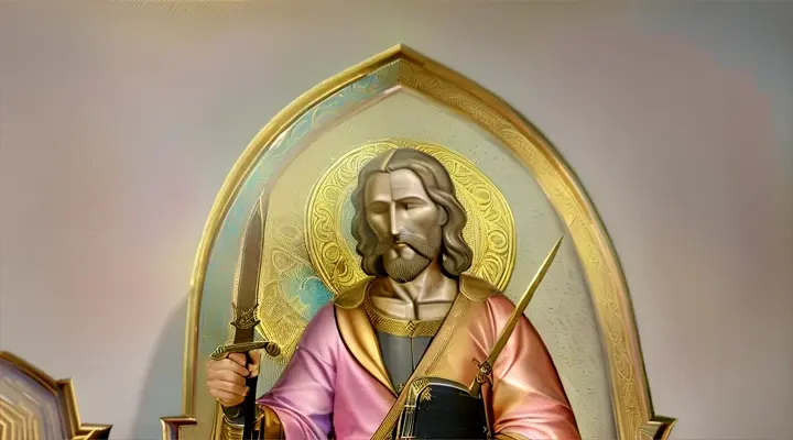 a saintly warrior man in medieval high fashion attire standing in front of a golden neon background art frame wields his sword menacingly, in the style of futuristic cyberpunk, rendered in cinema4d, meticulous military scenes, peter coulson, dark black and azure, intense action scenes, jessie arms botke, closed up camera movement , advertising style