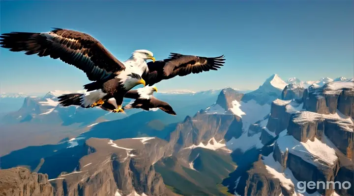 3 eagle fluying atop a snow-capped mountain, surveying the vista below