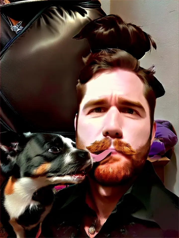 My Dog Fur Baby loves me so much. She is obsessed with my beard and wishes that every time she licks my face that it will grant her wish of having one too. , advertising style
