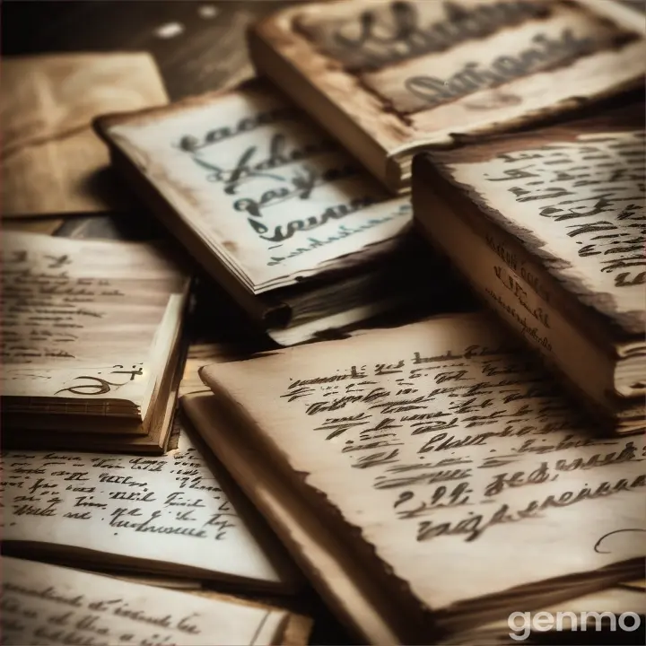 A stack of weathered, handwritten letters rests on an old wooden table, with one letter partially open revealing faded ink and emotional words