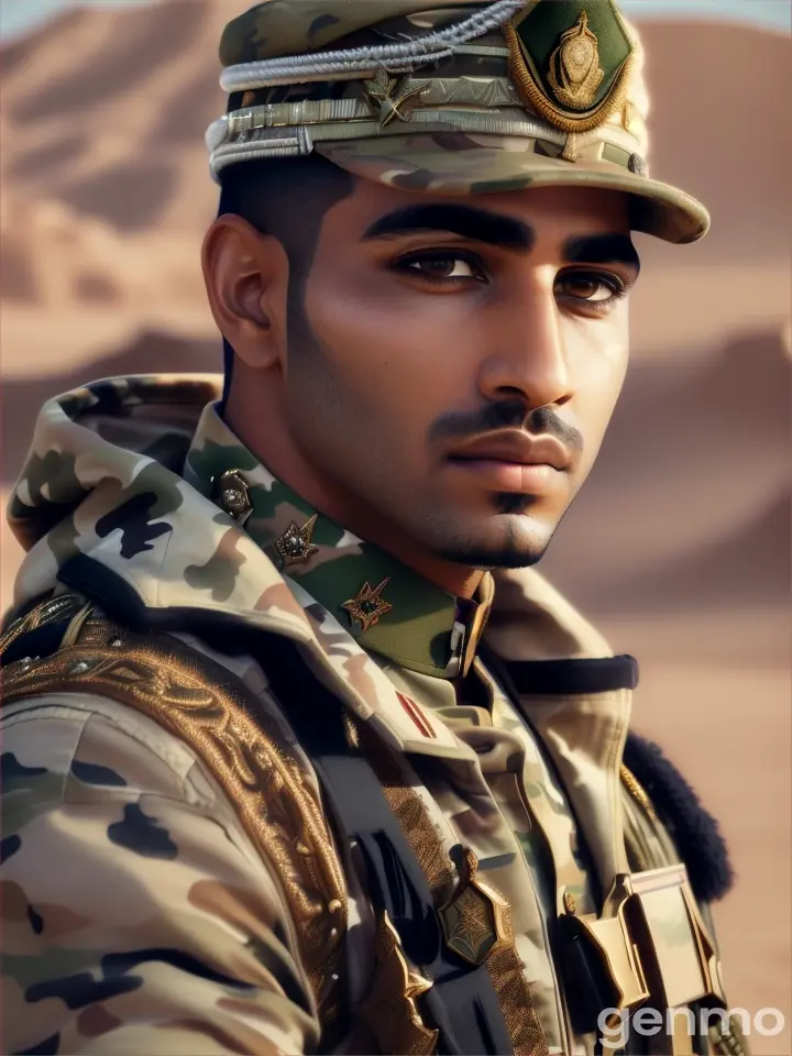 a beautiful arab soldier in camo uniform