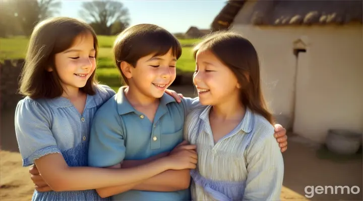 /imagine prompt: The family enjoying a peaceful day in their village, having embraced their newfound understanding of happiness and family, a content and harmonious scene, realistic, photograph, --ar 16:9 --v 5

