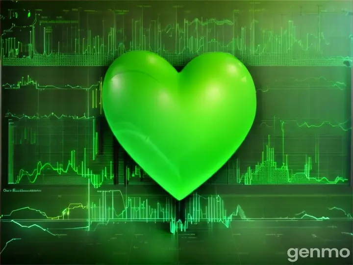 a green heart sitting on top of a monitor