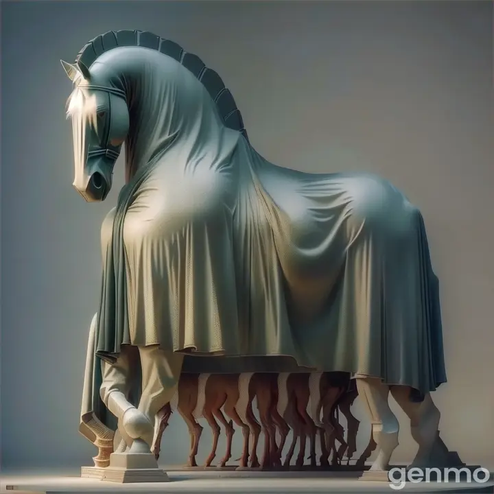 a Completely abstract from a garment
man sculpture of a horse covered in a sheet