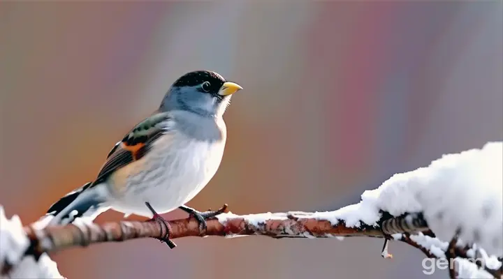 a bird sitting on a branch in the snow