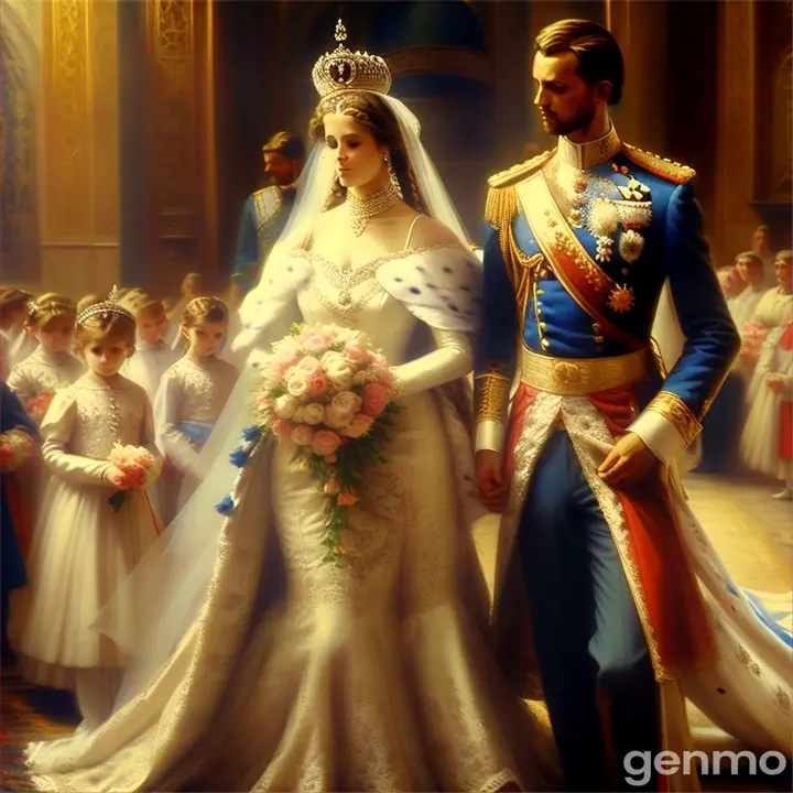 a painting of a man Czar and a woman Czarina in wedding attire
