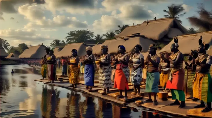 a group of people standing on top of a body of water