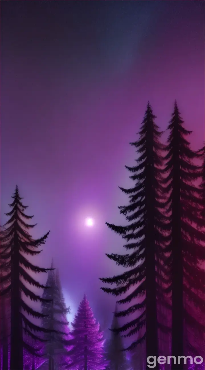 The starry sky and bright purple lights with a beautiful moon The image is motionless