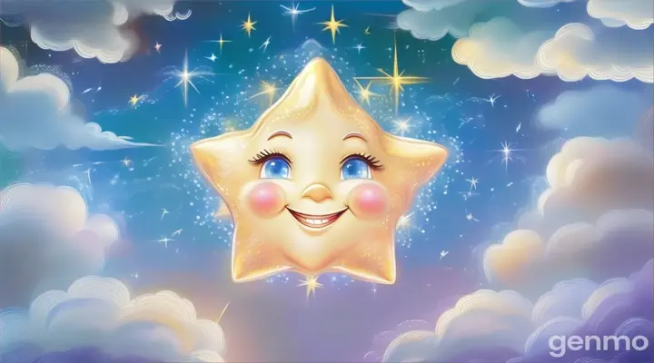 a star with a smiling face is in the sky