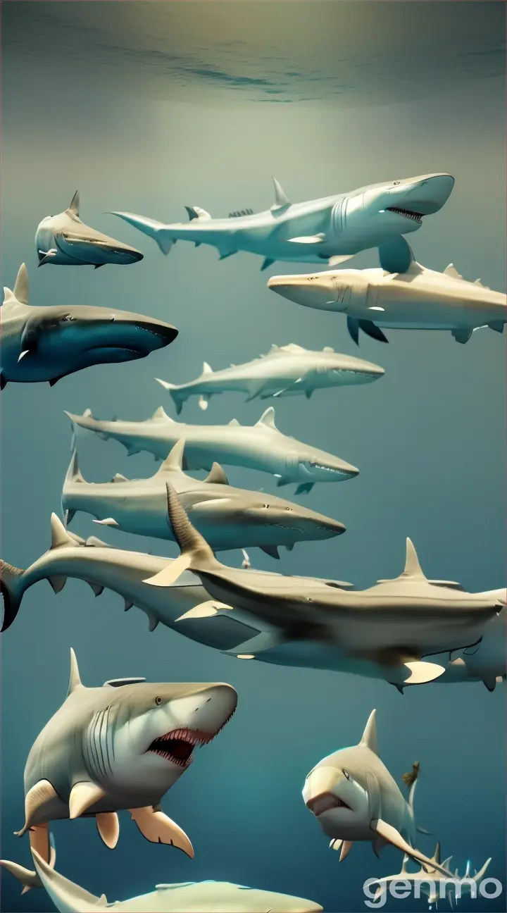 Different types of ancient sharks evolving into modern species, showing their adaptability.