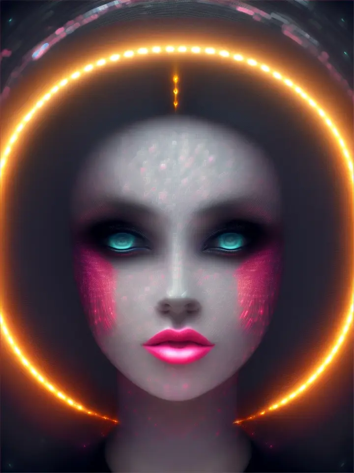 professional photo, absolutely transparent silhouette of anthropomorphic female face, night, metropolis, multi-layered image, electric leaks, condensed medium, vibrational energy, a number of networks, connections, circles and dots with many bright flashes inside each circle and dot, high detail, ultraHD 